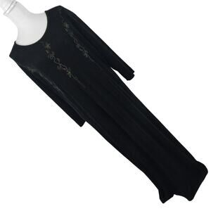 SOPHIA NEW YORK! BLACK STRETCH LONG SLEEVE, EMBROIDERED & TASSLED MAXI DRESS! XL